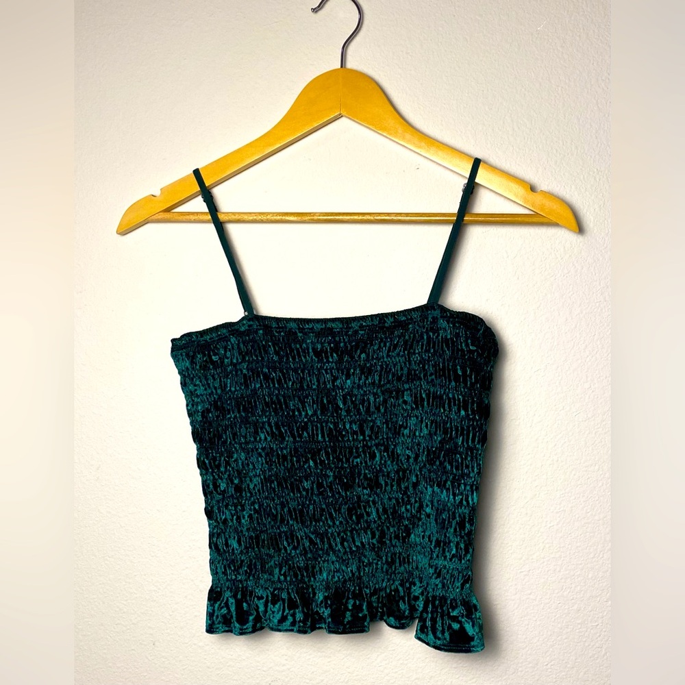 American Eagle Outfitters Teal Crushed Velvet Smocked Cami